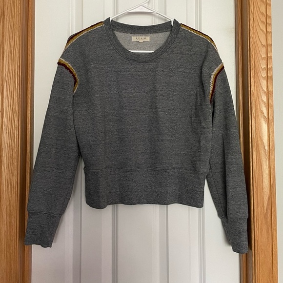 Madewell Embroidered-Trim Crop Sweatshirt Grey Size Small - Picture 2 of 7